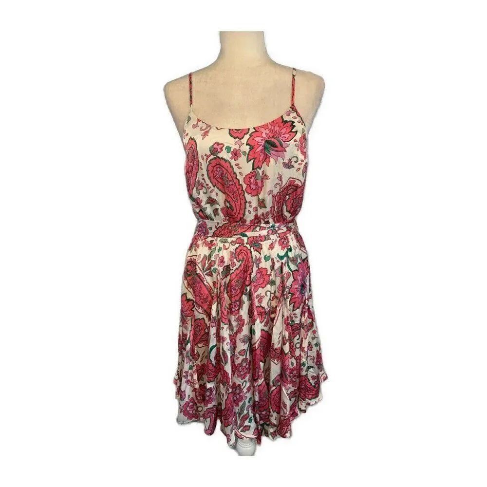 Kori Pink White Green Paisley Pattern Tank Mini Dress Small